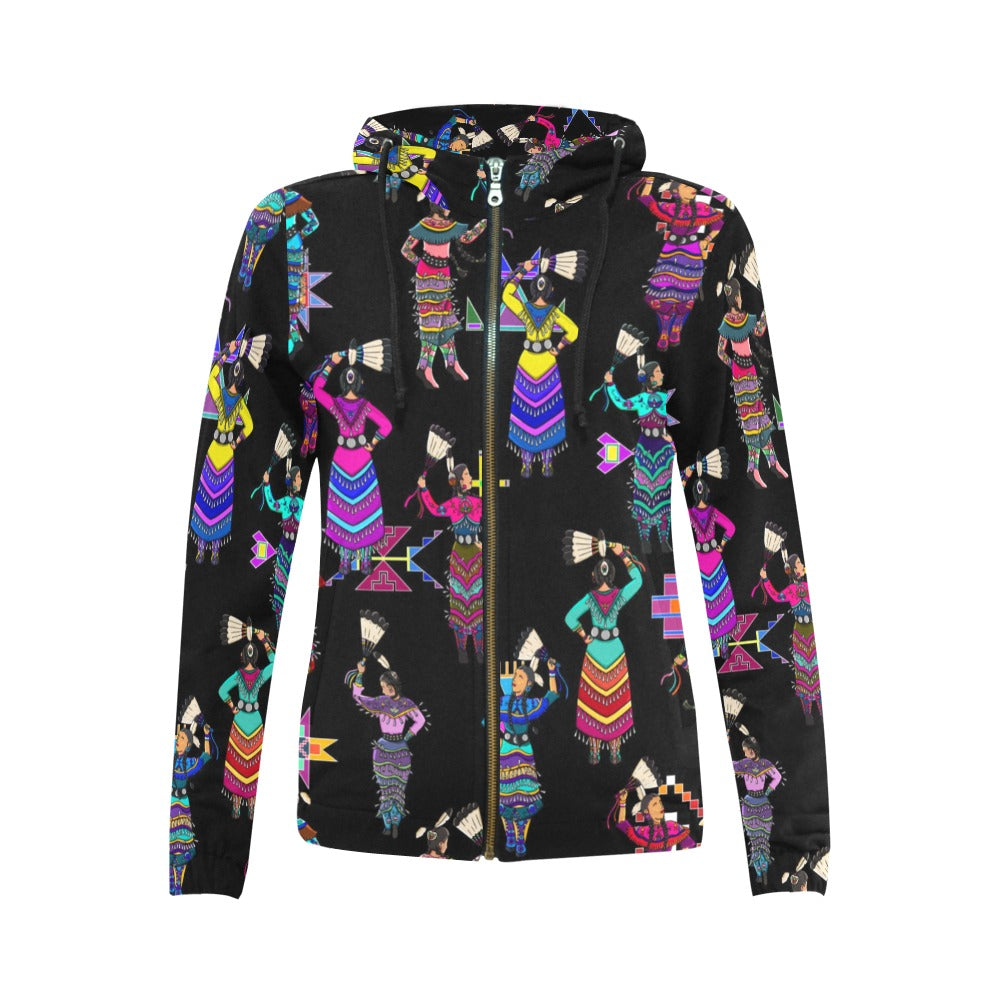 Women's Jingle Dancers Black Full Zip Hoodie for Women