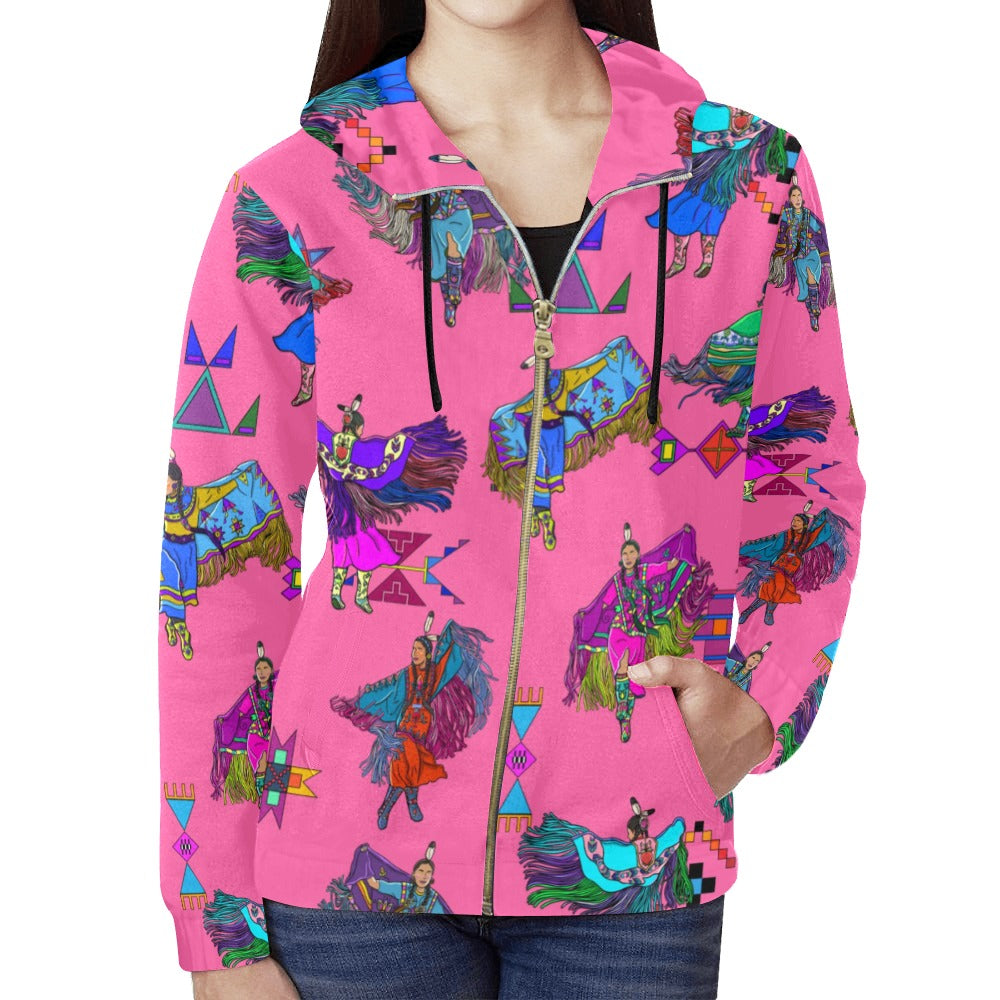 Women's Fancy Dancers Pink Full Zip Hoodie for Women