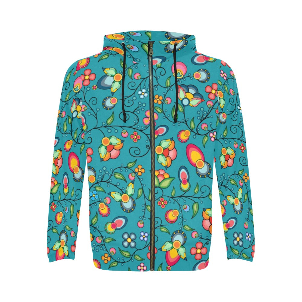 Floral Bounty Teal Zip Hoodie