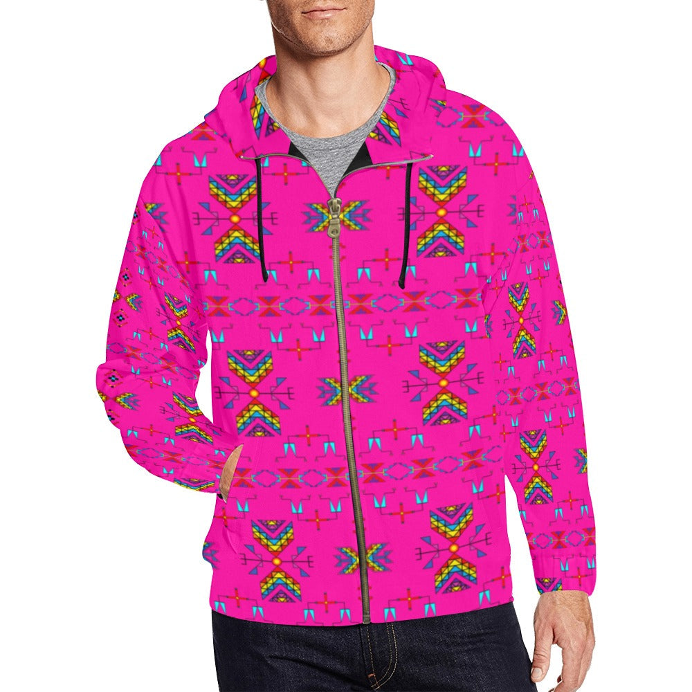 Rainy Chief Rainbow Hot Pink Men's Zipper Hoodie
