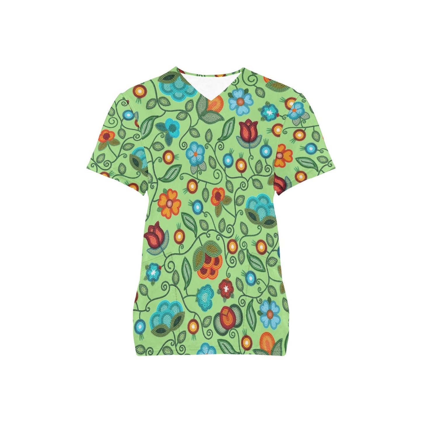 Prairie Fire Petals Sage Scrub Top