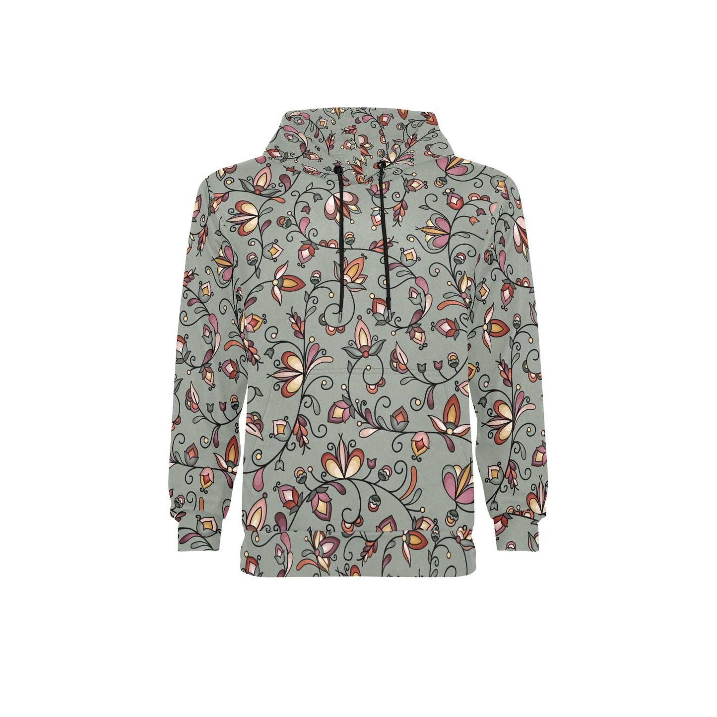 Burnt Sky Petals Green Men's Long Sleeve Fleece Hoodie