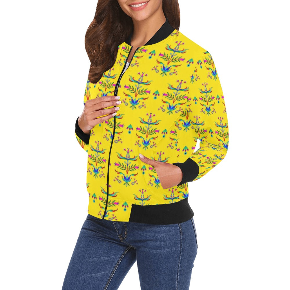 Dakota Damask Yellow Bomber Jacket for Women