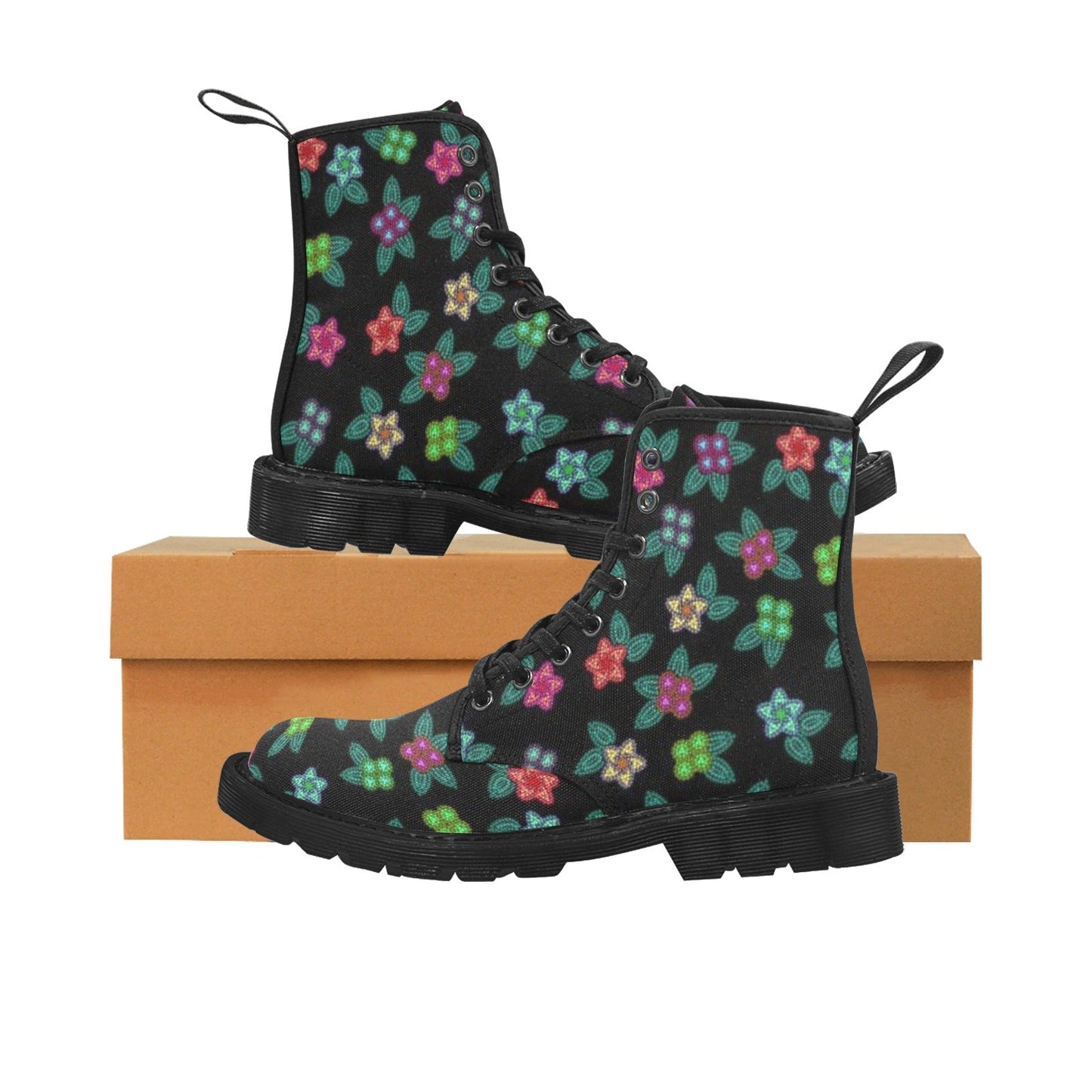 Berry Flowers Black Boots for Men