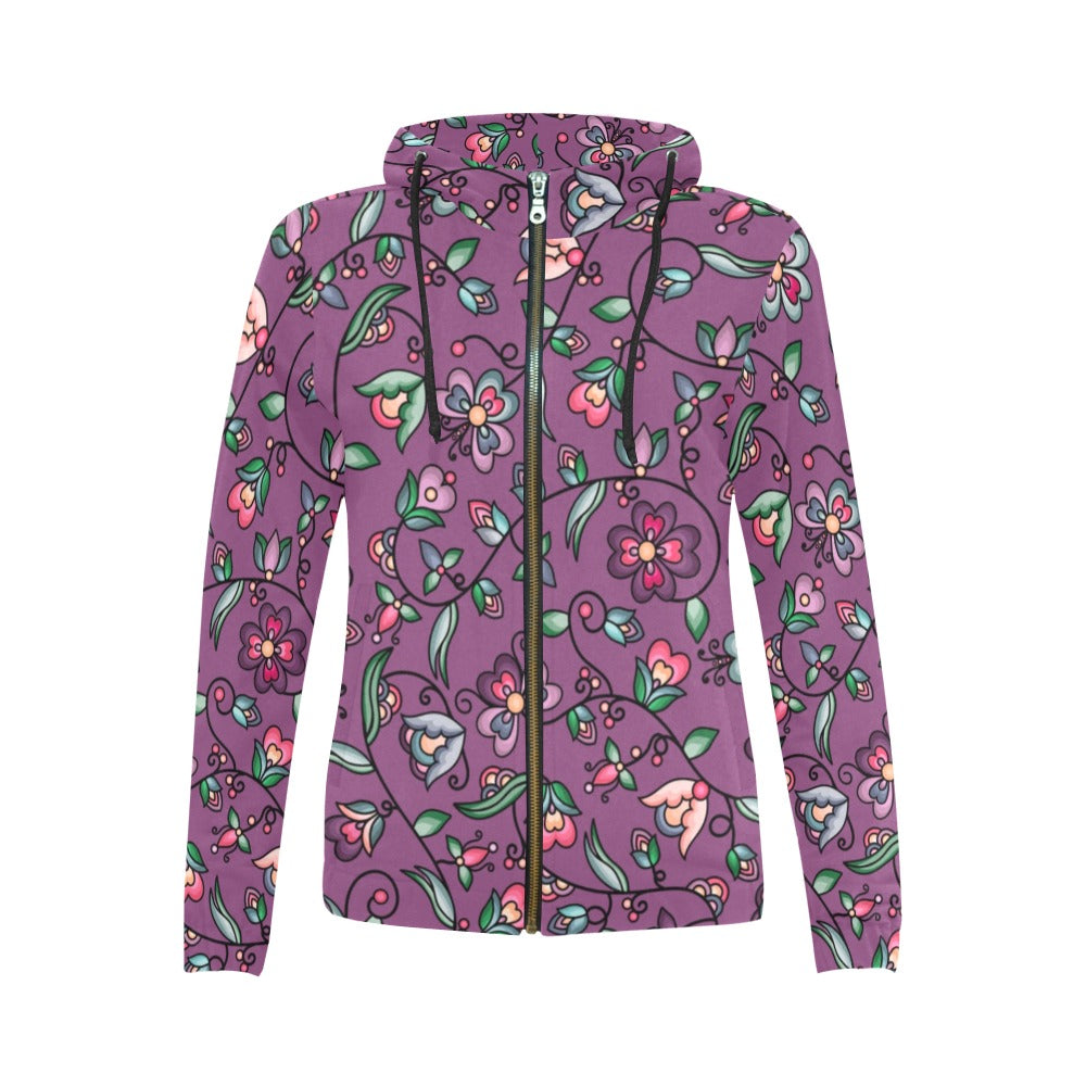 Amber Evening Garland Purple Full Zip Hoodie for Women