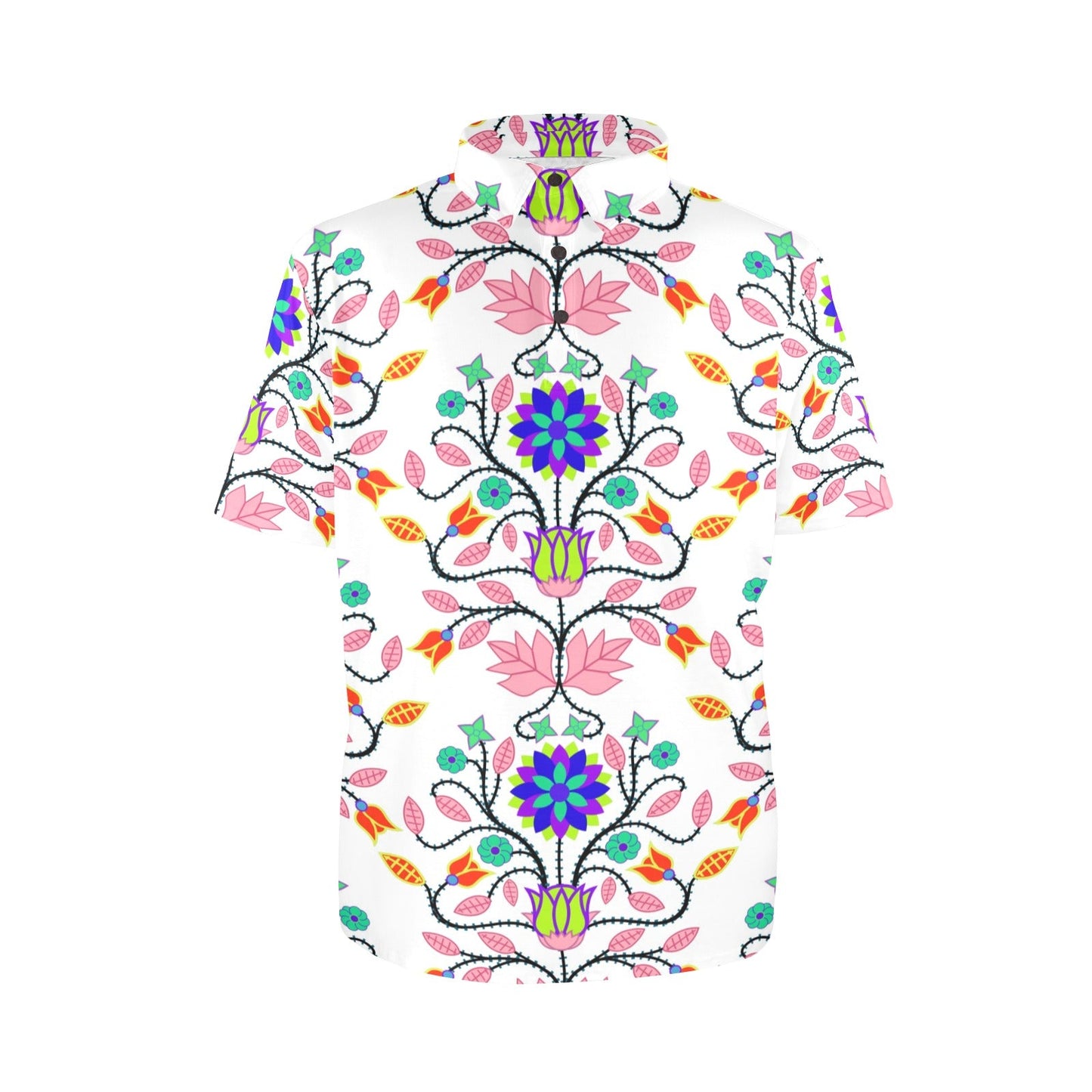 Floral Beadwork Four Clans White Polo Shirt