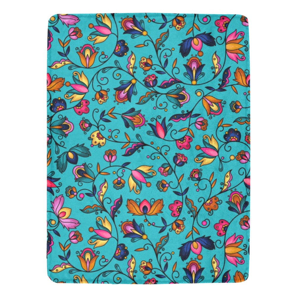 Copper Prairie Petals Turquoise X-Large Micro Fleece Blanket
