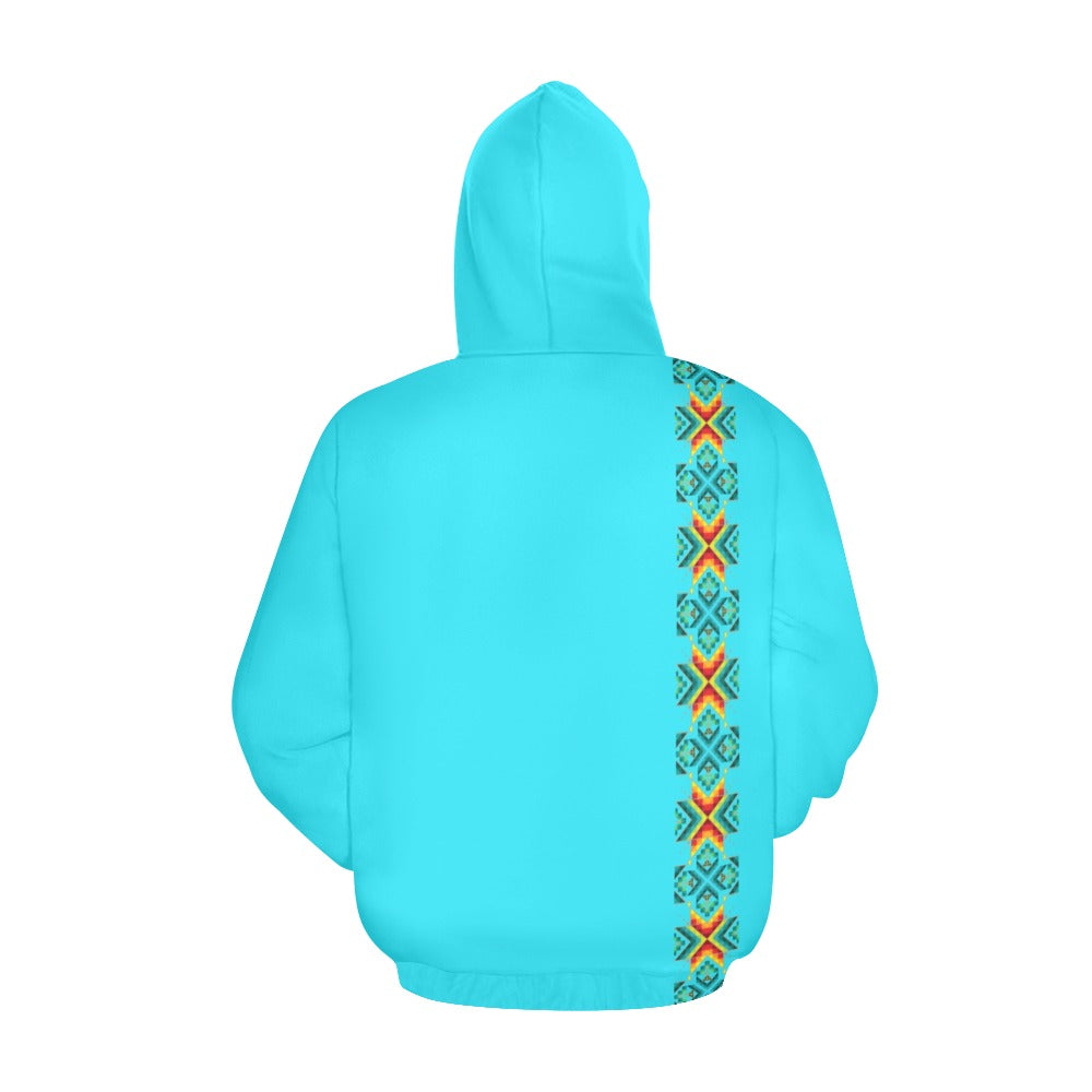 Turquoise Blanket Strip Hoodie for Men