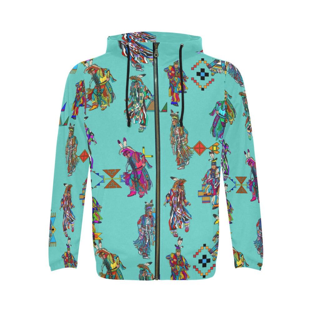 Men's Grass Dancers Eggshell Blue Men's Zipper Hoodie