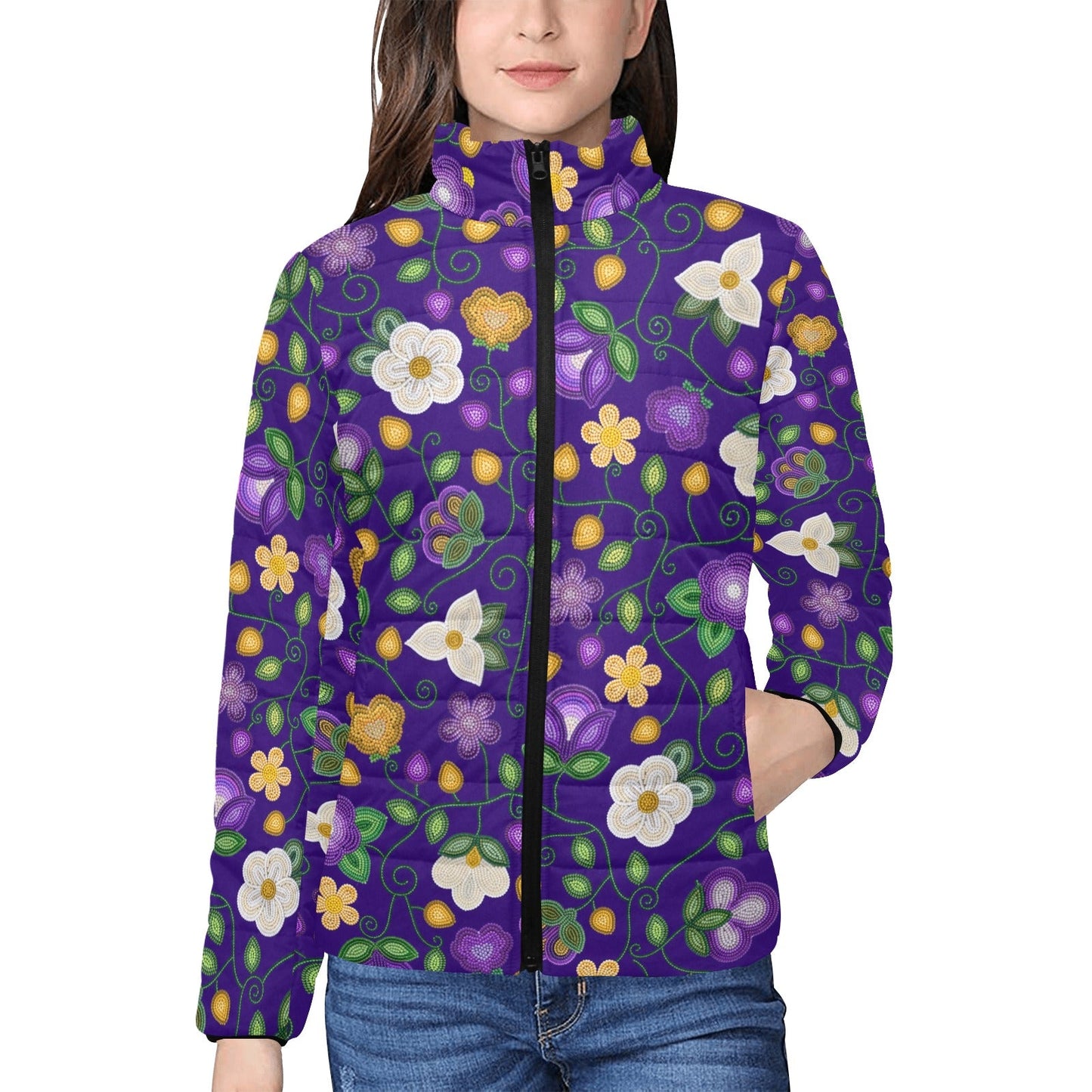 Midnight Moss Bloom Aubergine Stand Collar Jacket