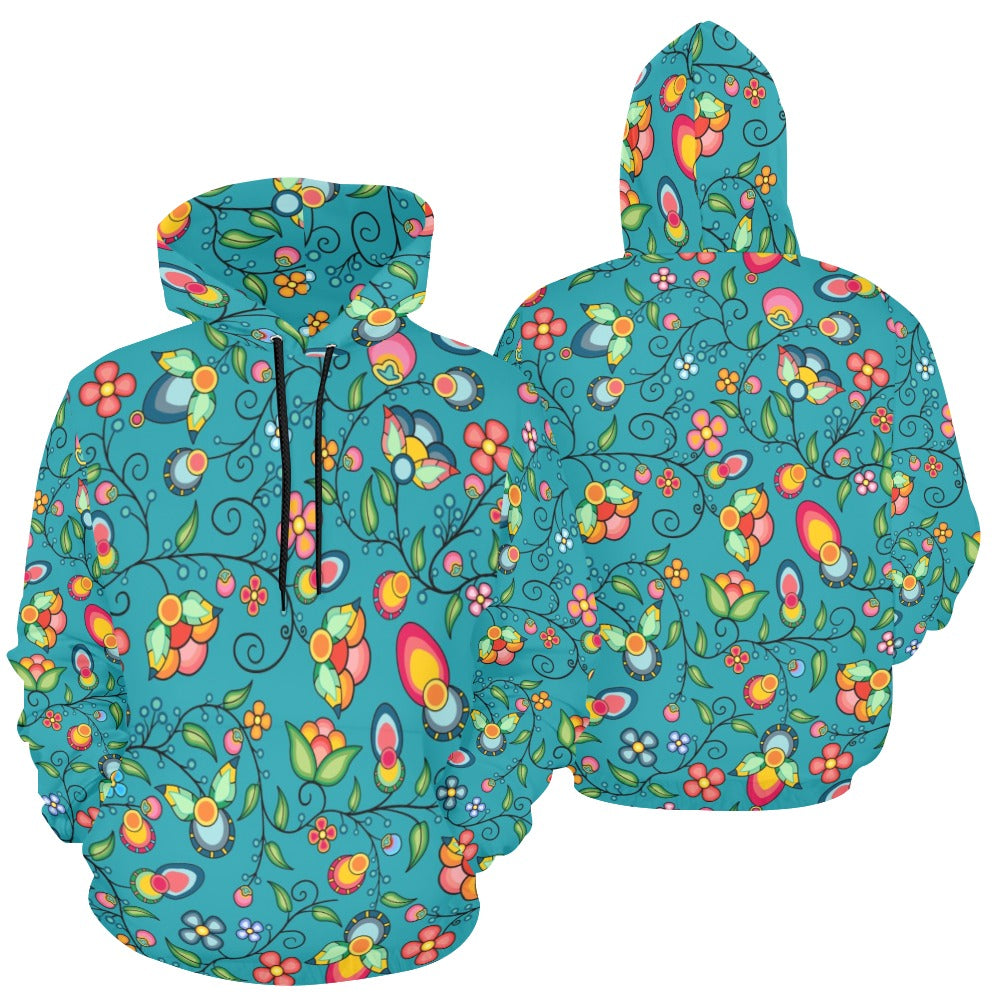 Floral Bounty Teal Hoodie for Women
