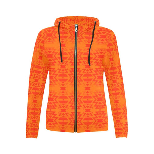 Fire Colors and Turquoise Full Zip Hoodie