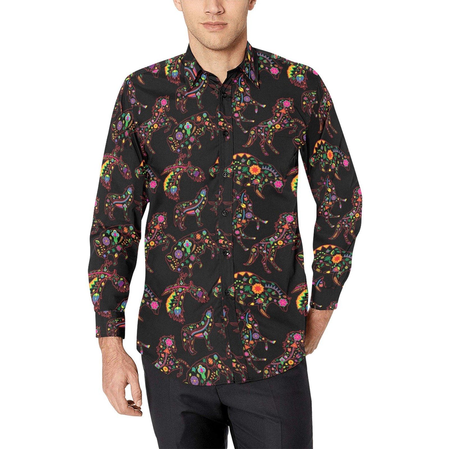 Neon Floral Animals Casual Dress Shirt