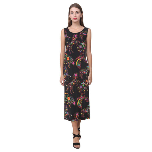 Neon Floral Phaedra Sleeveless Open Fork Long Dress