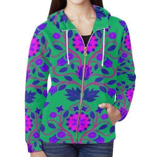 Floral Beadwork Full Zip Hoodie for Women