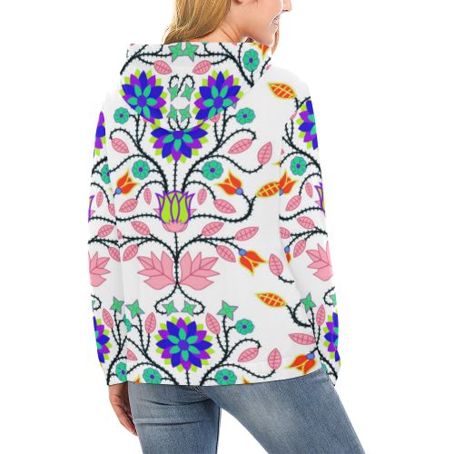 Floral Beadwork Four Clans White All Over Print Hoodie for Women (USA Size) (Model H13) All Over Print Hoodie for Women (H13) e-joyer 
