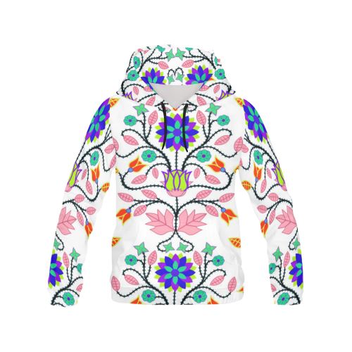 Floral Beadwork Four Clans White All Over Print Hoodie for Women (USA Size) (Model H13) All Over Print Hoodie for Women (H13) e-joyer 