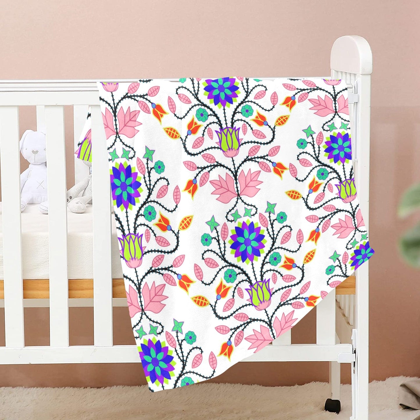 Floral Beadwork Four Clans White Baby Blanket 40"x50" Baby Blanket 40"x50" e-joyer 
