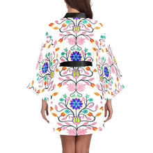 Load image into Gallery viewer, Floral Beadwork Four Clans White Long Sleeve Kimono Robe Long Sleeve Kimono Robe e-joyer 
