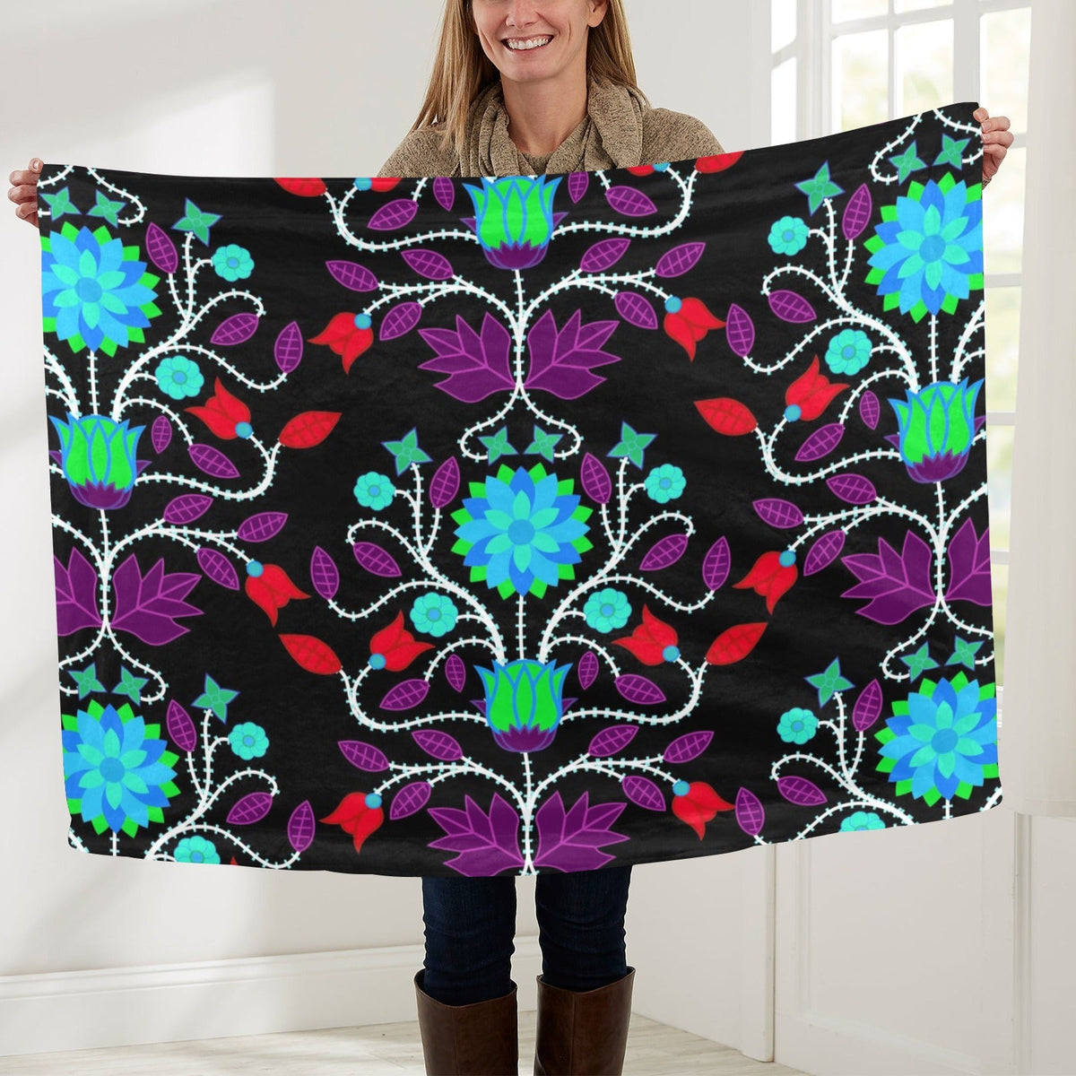 Floral Beadwork Four Clans Winter Large Baby Blanket by 49 Dzine