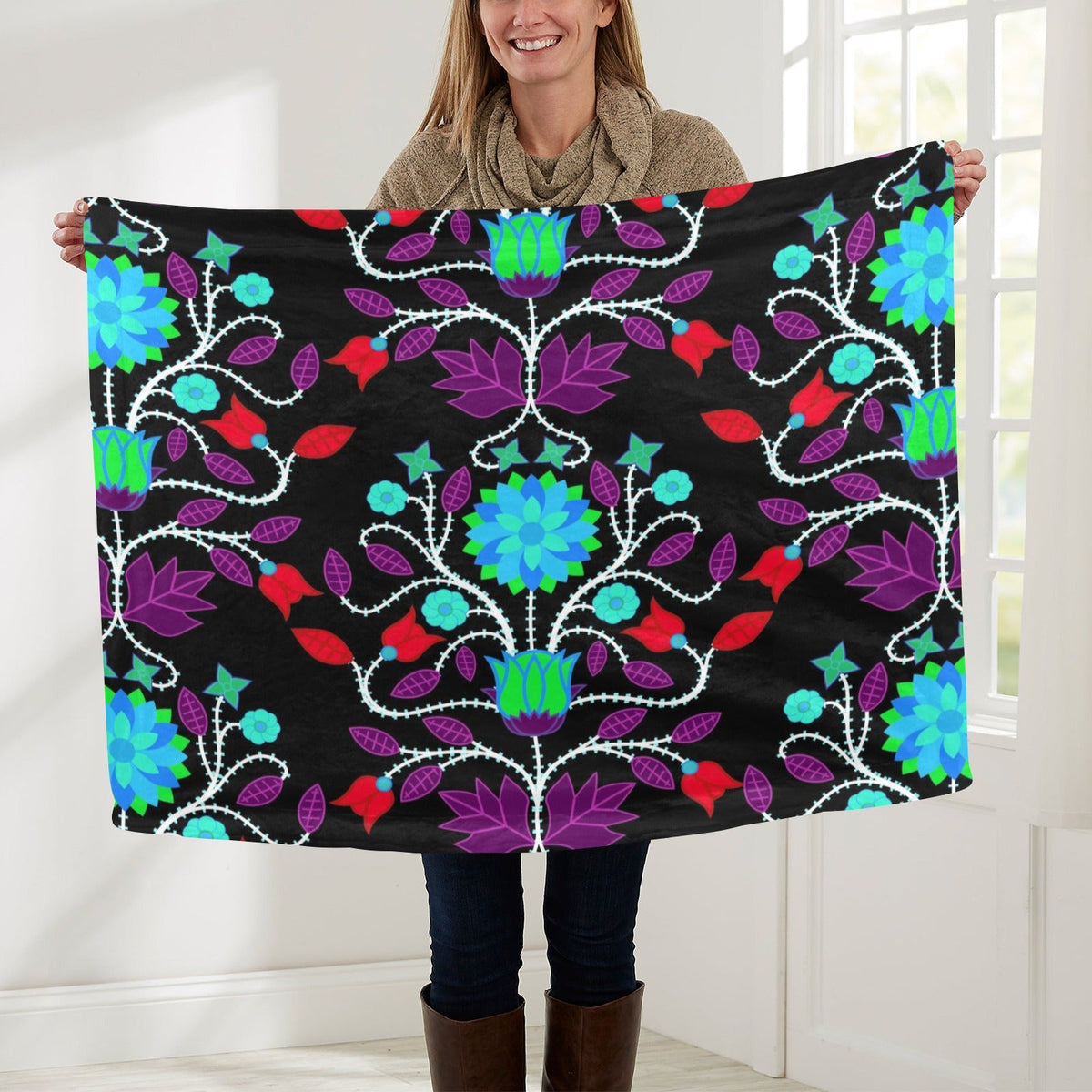 Floral Beadwork Four Clans Winter Small Baby Blanket by 49 Dzine