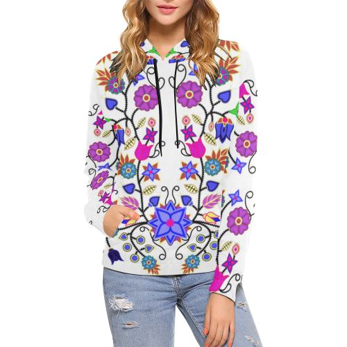 Floral Beadwork Seven Clans White All Over Print Hoodie for Women (USA Size) (Model H13) All Over Print Hoodie for Women (H13) e-joyer 