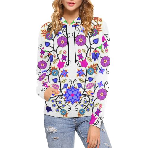 Floral Beadwork Seven Clans White Hoodie for Women by 49 Dzine