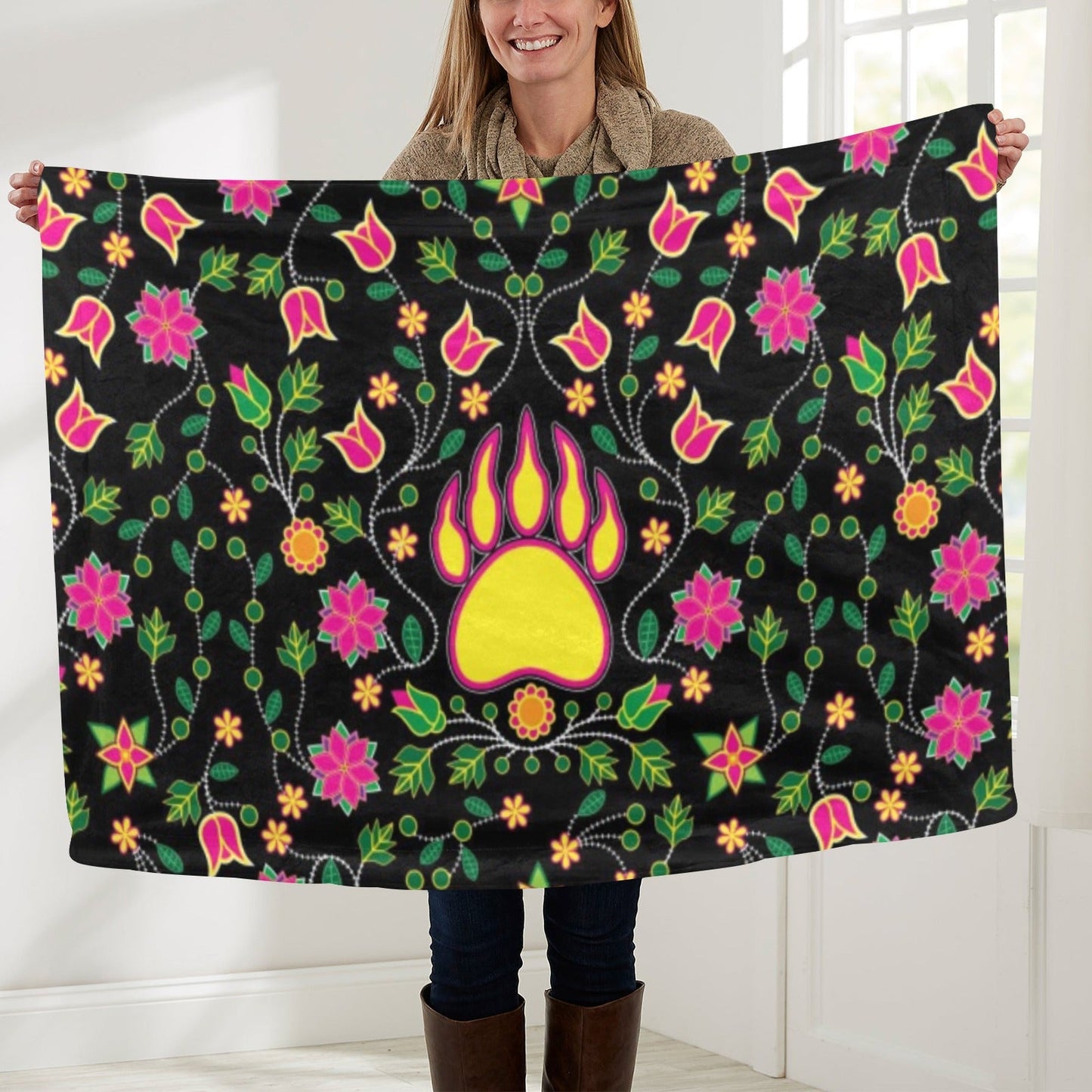 Floral Bearpaw Pink and Yellow Baby Blanket 40"x50" Baby Blanket 40"x50" e-joyer 