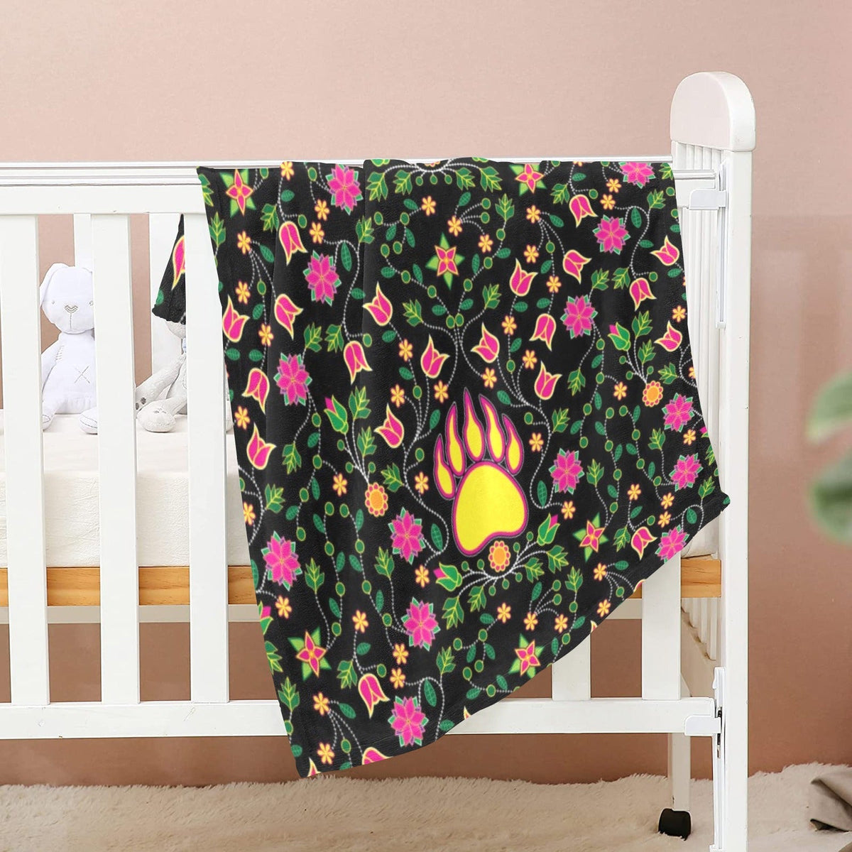 Floral Bearpaw Pink and Yellow Small Baby Blanket by 49 Dzine (image 2)