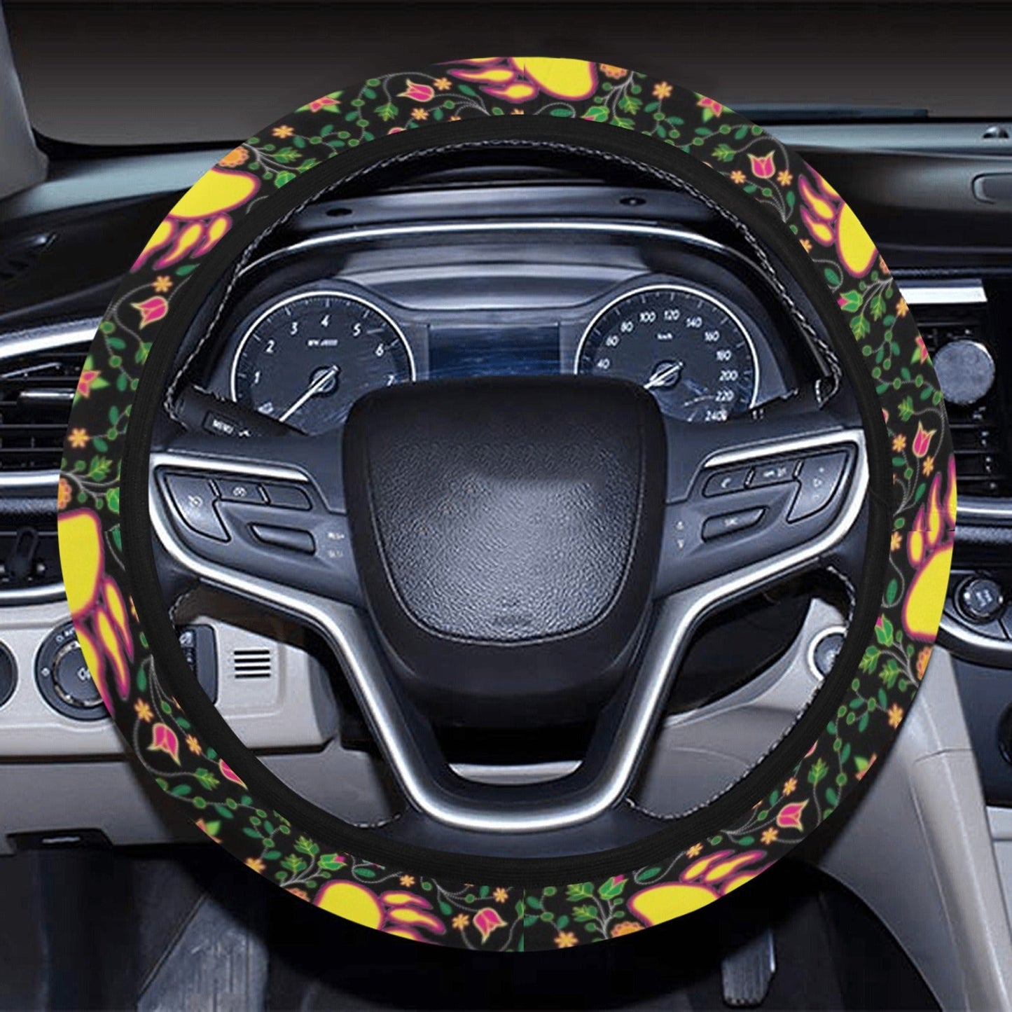 Floral Bearpaw Pink and Yellow Steering Wheel Cover with Elastic Edge Steering Wheel Cover with Elastic Edge e-joyer 
