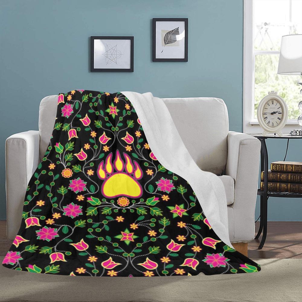 Floral Bearpaw Pink and Yellow Ultra-Soft Micro Fleece Blanket 60"x80" blanket e-joyer 