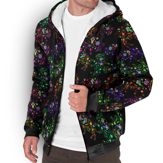 Neon Floral Animals Sherpa Hoodie
