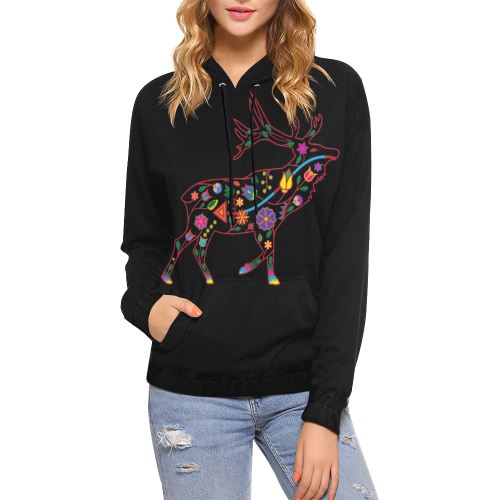 Floral Elk All Over Print Hoodie for Women (USA Size) (Model H13) All Over Print Hoodie for Women (H13) e-joyer 