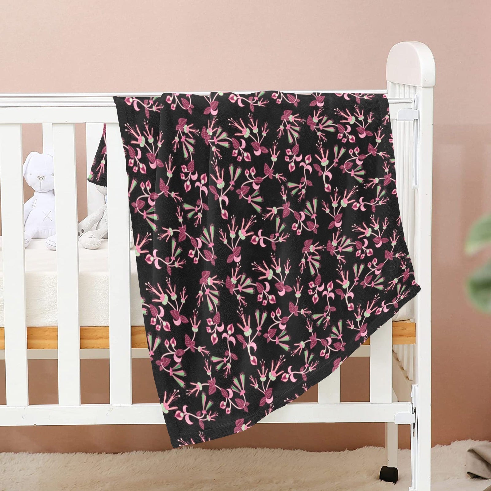 Floral Green Black Baby Blanket 30"x40" Baby Blanket 30"x40" e-joyer 