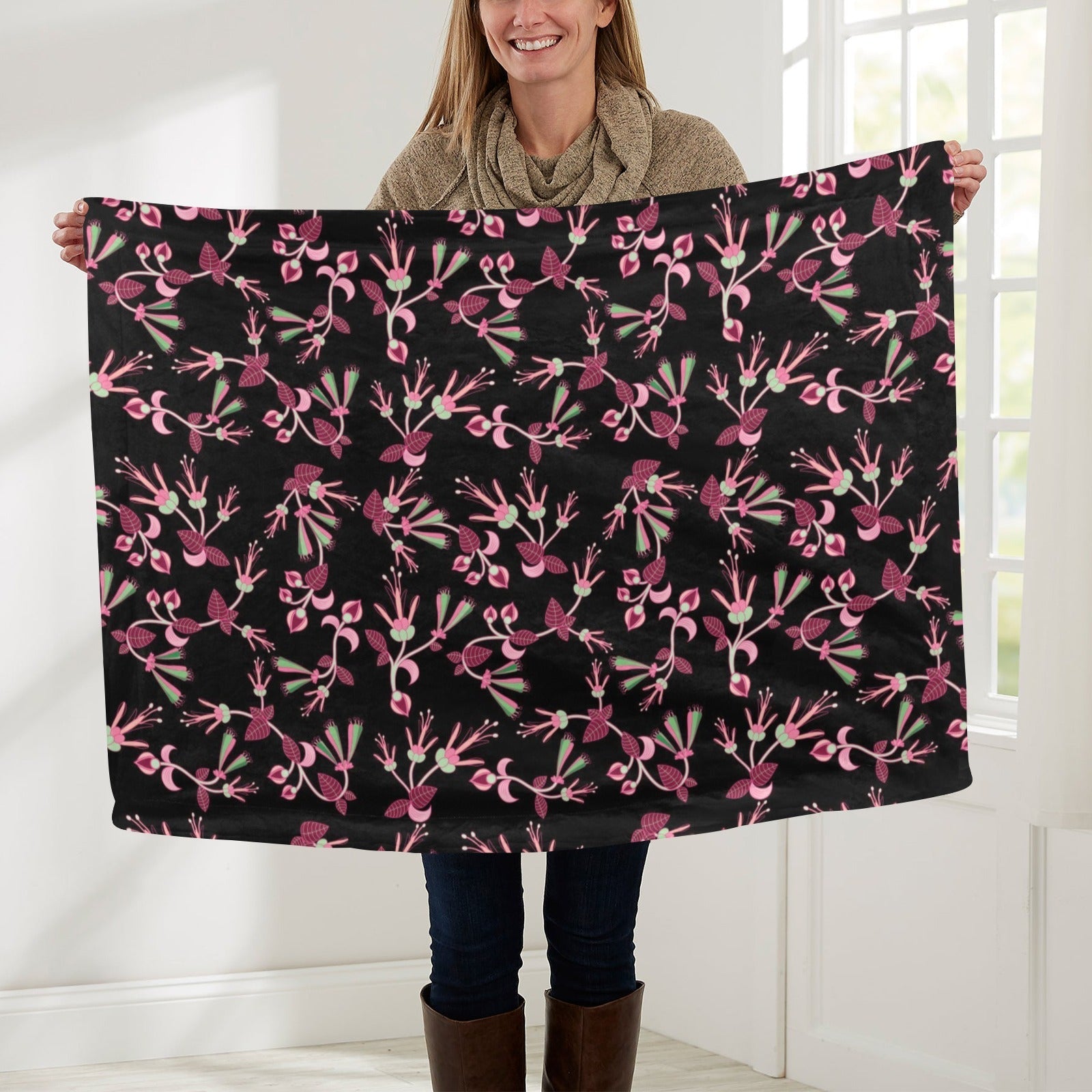 Floral Green Black Baby Blanket 30"x40" Baby Blanket 30"x40" e-joyer 