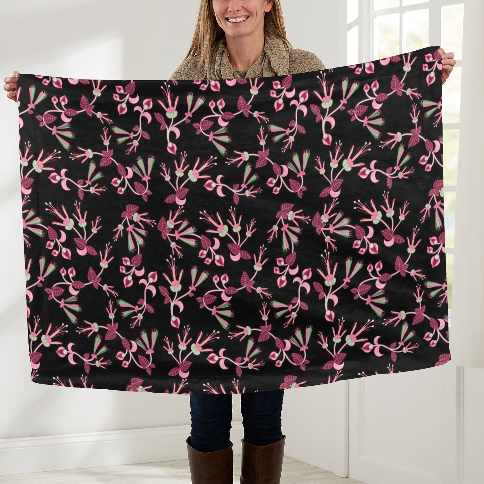 Floral Green Black Baby Blanket 40"x50" Baby Blanket 40"x50" e-joyer 