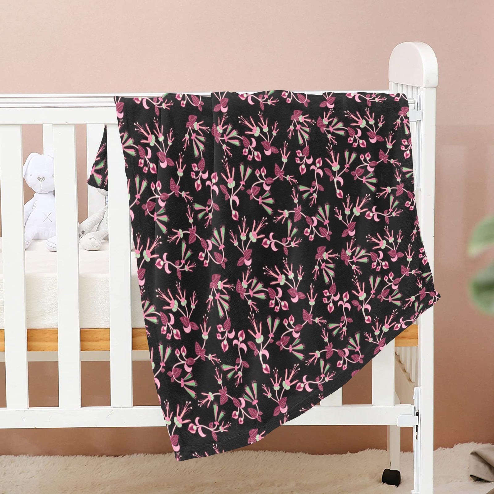 Floral Green Black Baby Blanket 40"x50" Baby Blanket 40"x50" e-joyer 
