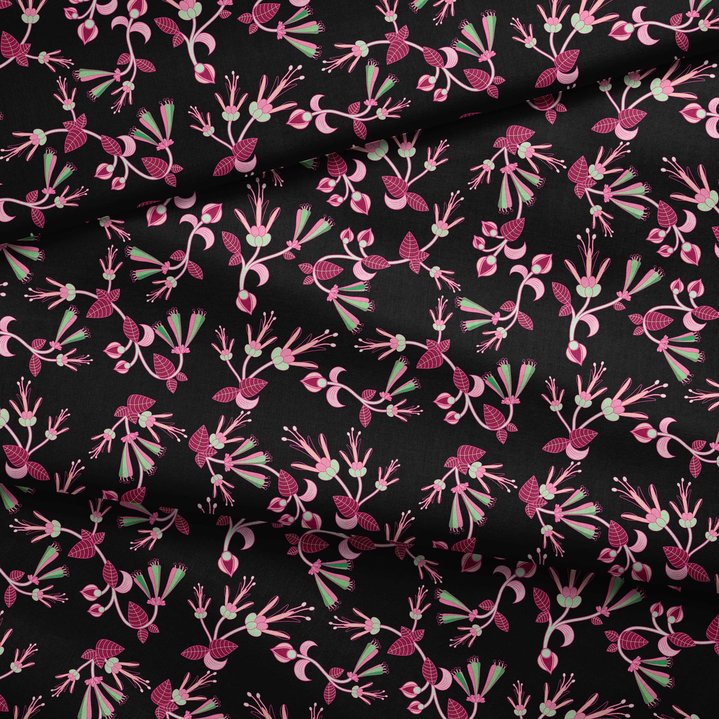 Floral Green Black Cotton Poplin Fabric By the Yard Fabric NBprintex 