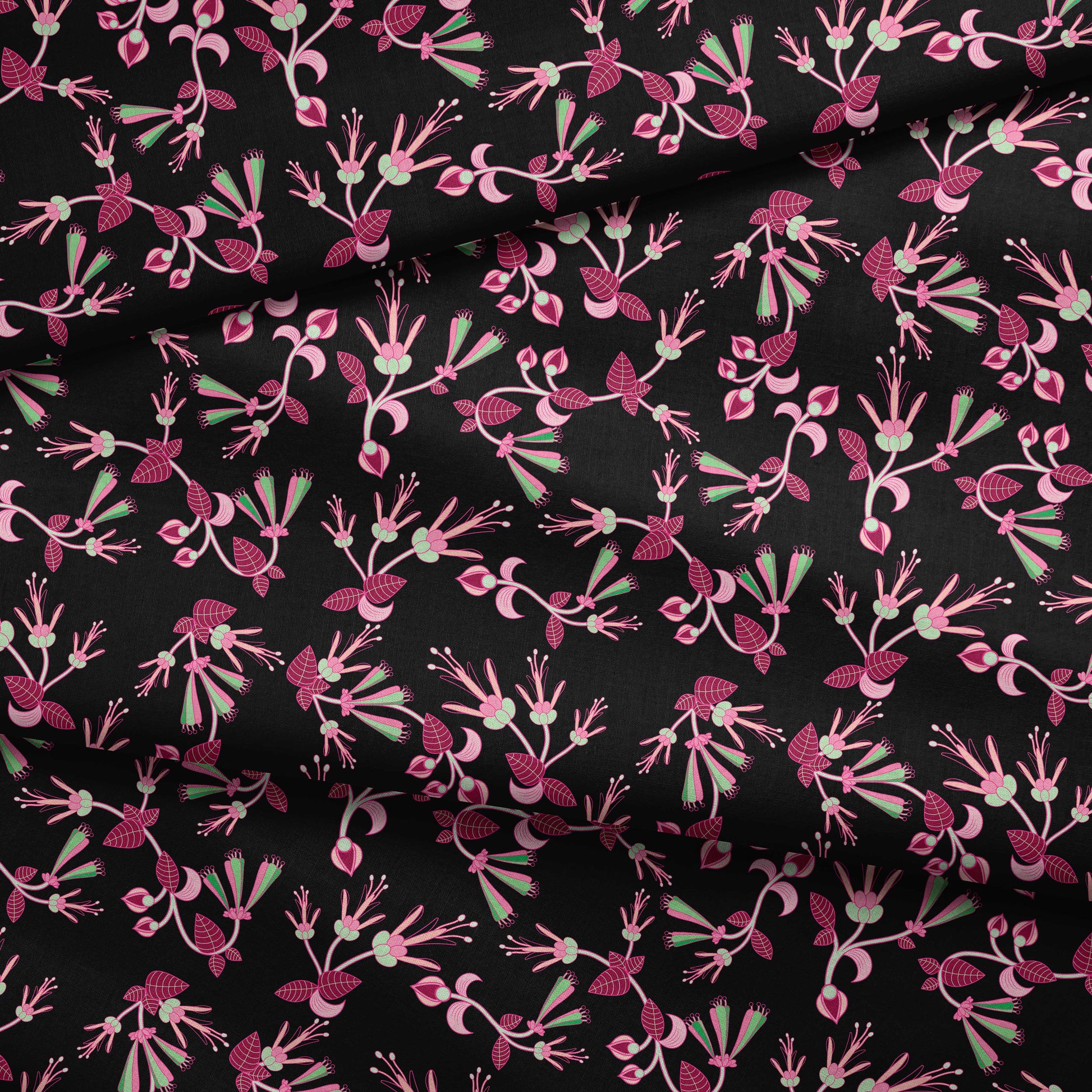 Floral Green Black Cotton Poplin Fabric By the Yard Fabric NBprintex 