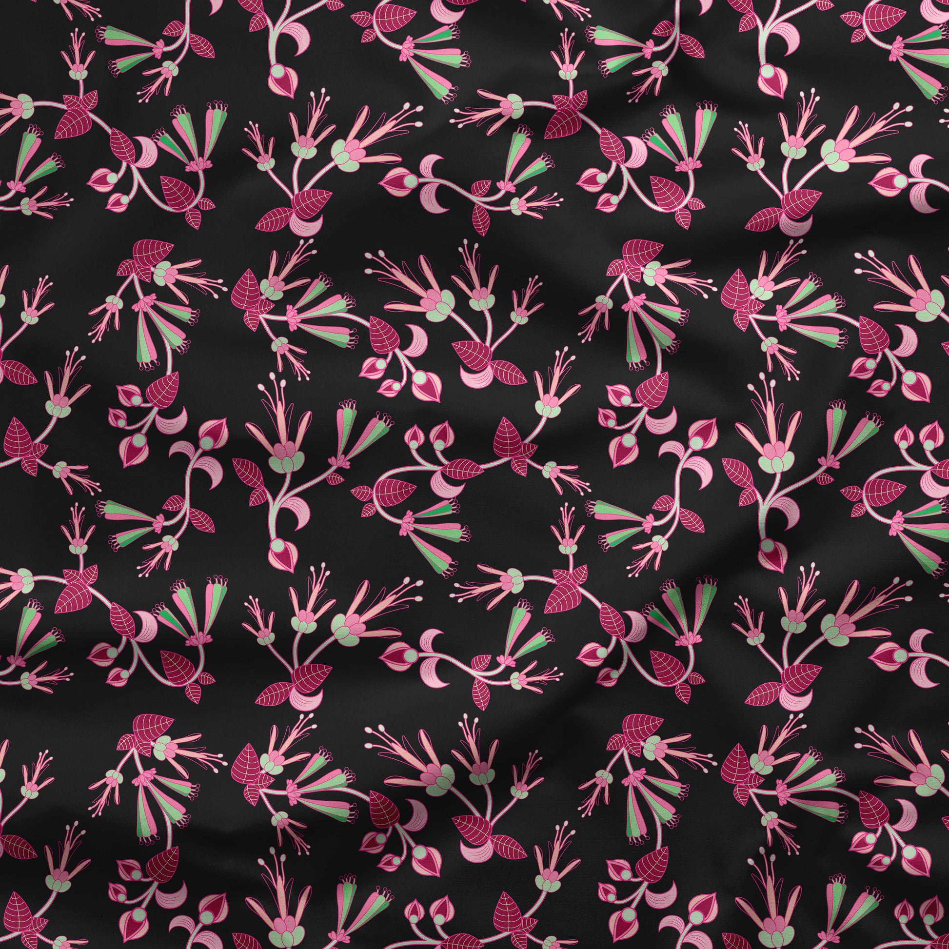 Floral Green Black Cotton Poplin Fabric By the Yard Fabric NBprintex 