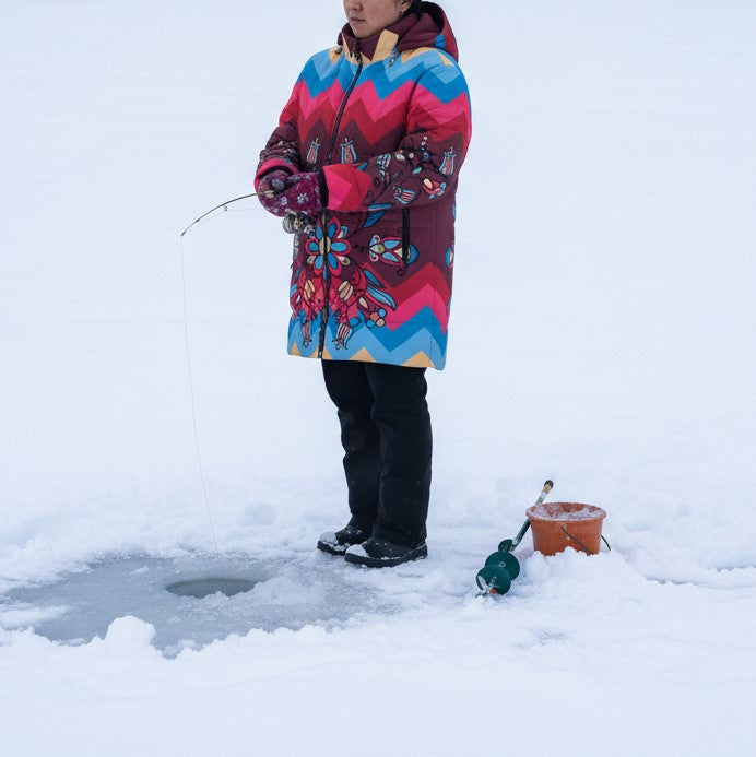 Frozen Petal Cascade Women's Hooded Puffer Coat