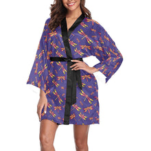 Load image into Gallery viewer, Gathering Purple Long Sleeve Kimono Robe Long Sleeve Kimono Robe e-joyer 
