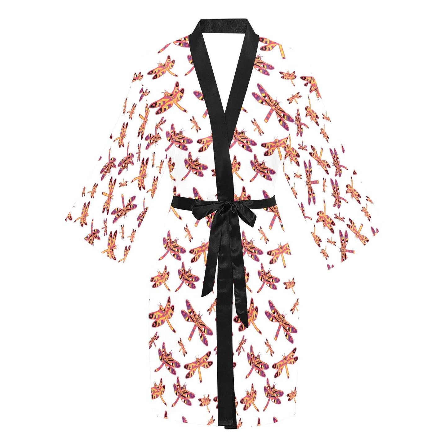 Gathering White Long Sleeve Kimono Robe Long Sleeve Kimono Robe e-joyer 