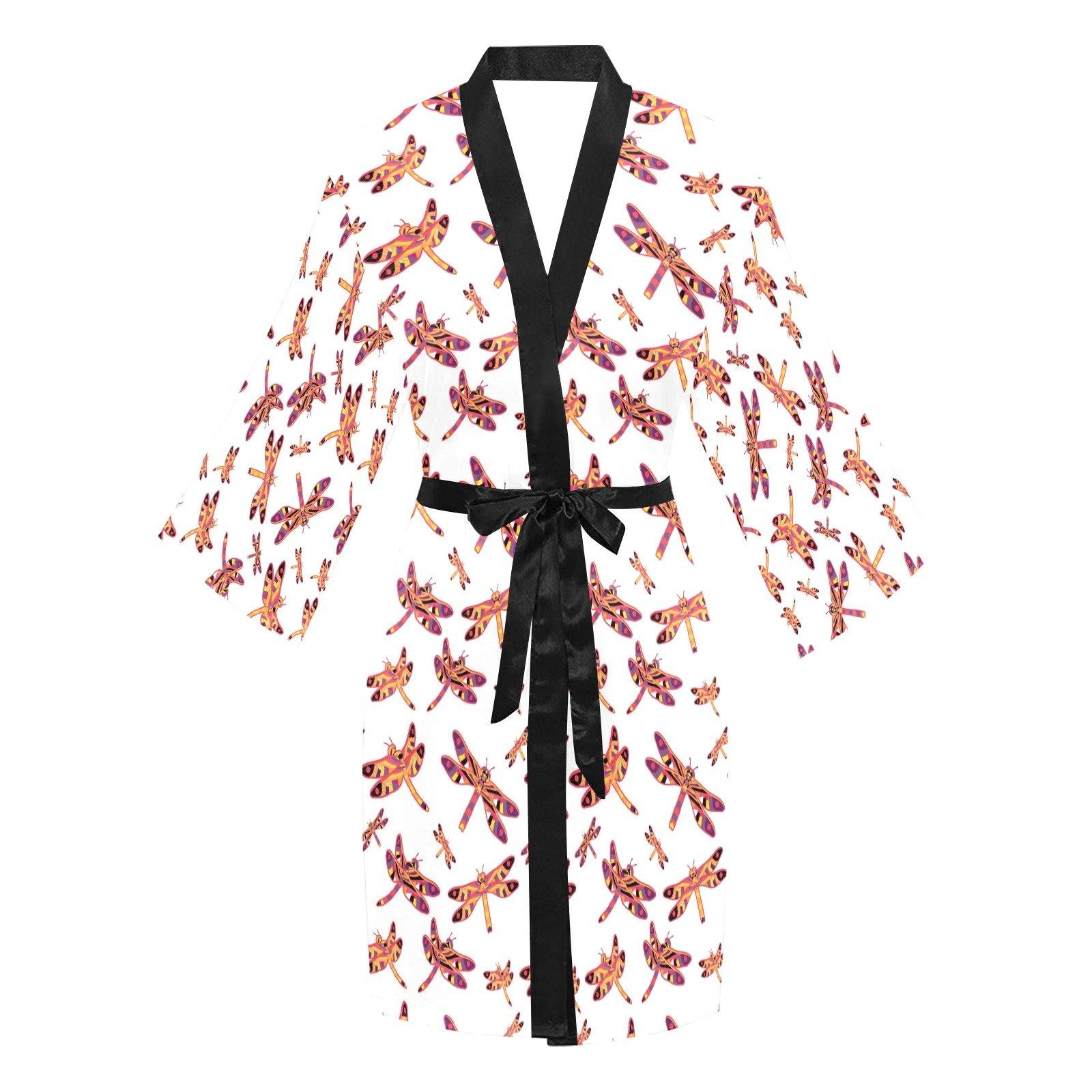 Gathering White Long Sleeve Kimono Robe Long Sleeve Kimono Robe e-joyer 