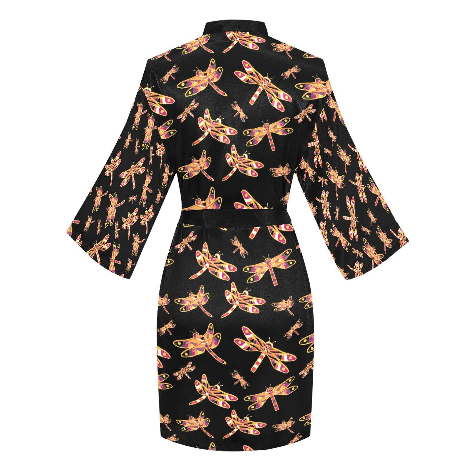 Gathering Yellow Black Long Sleeve Kimono Robe Long Sleeve Kimono Robe e-joyer 