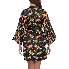 Load image into Gallery viewer, Gathering Yellow Black Long Sleeve Kimono Robe Long Sleeve Kimono Robe e-joyer 
