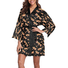 Load image into Gallery viewer, Gathering Yellow Black Long Sleeve Kimono Robe Long Sleeve Kimono Robe e-joyer 
