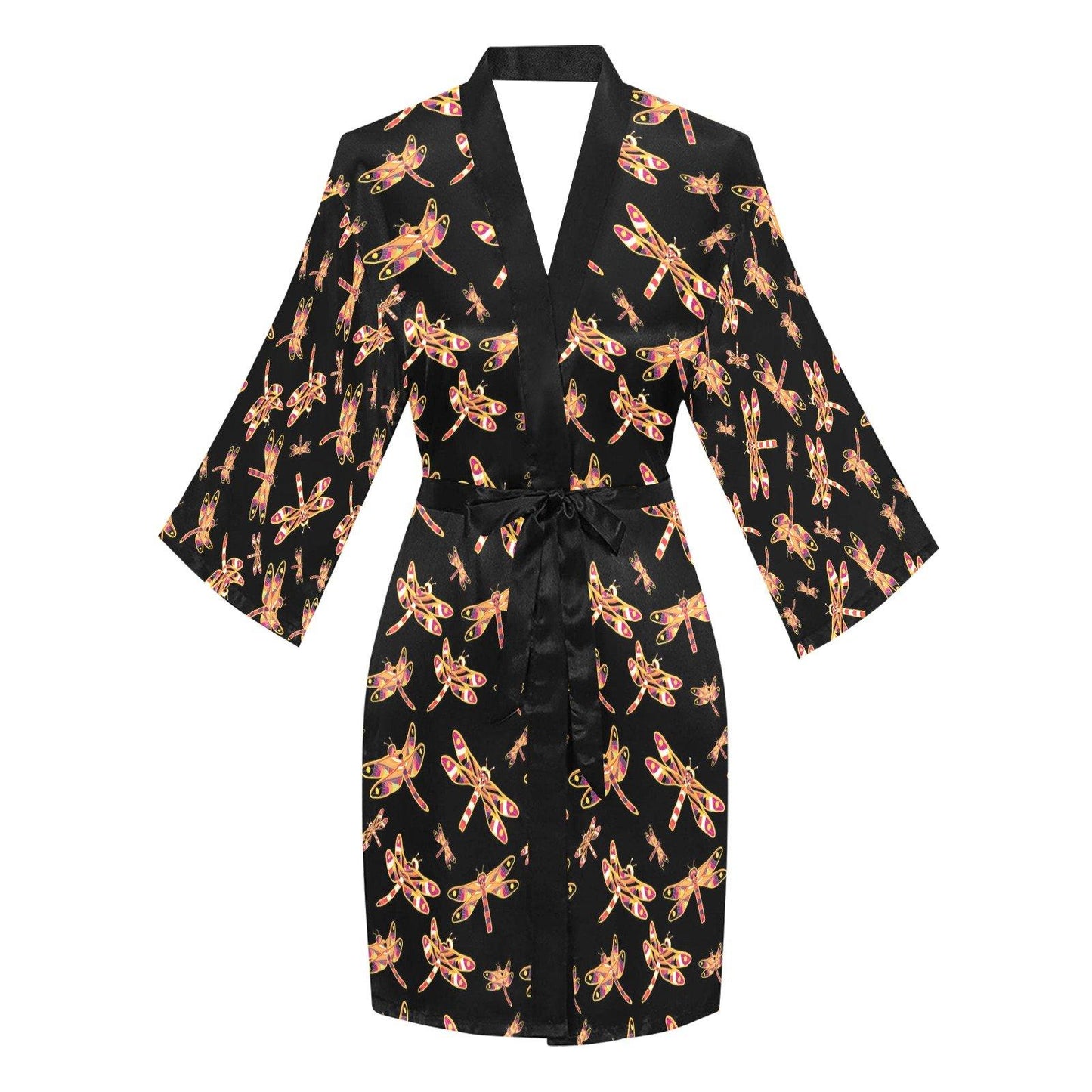 Gathering Yellow Black Long Sleeve Kimono Robe Long Sleeve Kimono Robe e-joyer 