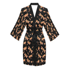 Load image into Gallery viewer, Gathering Yellow Black Long Sleeve Kimono Robe Long Sleeve Kimono Robe e-joyer 
