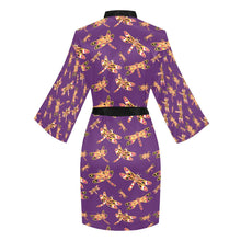 Load image into Gallery viewer, Gathering Yellow Purple Long Sleeve Kimono Robe Long Sleeve Kimono Robe e-joyer 
